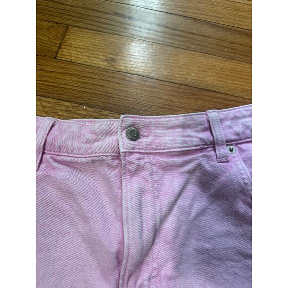 H&M Pink Denim Mini Skirt – Frayed Hem, Size 14 - Picture 4 of 8